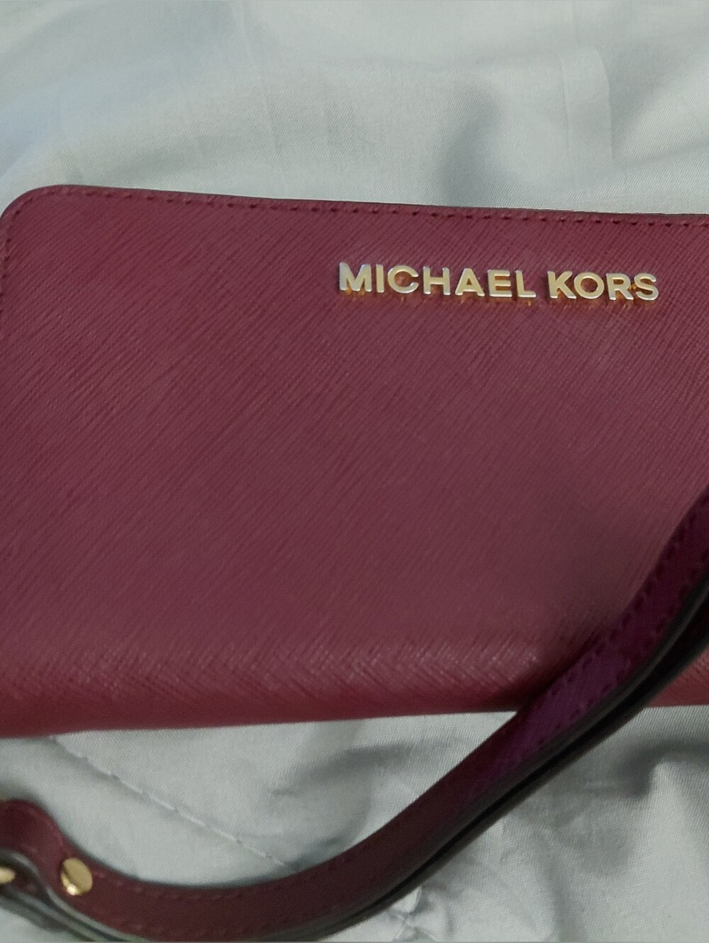 Michael Kors Plum Saffiano Mini Wristlet with Gold Logo